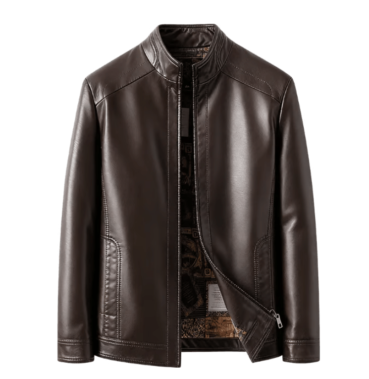 Men’s Warm Plush Lining Leather Jacket Coat