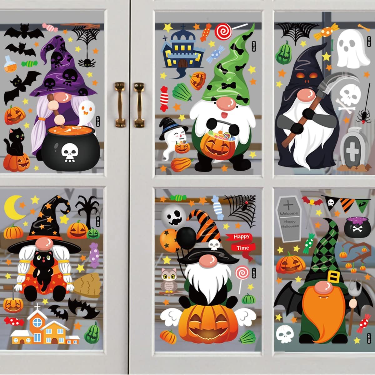 6 Halloween Gnome Window Stickers