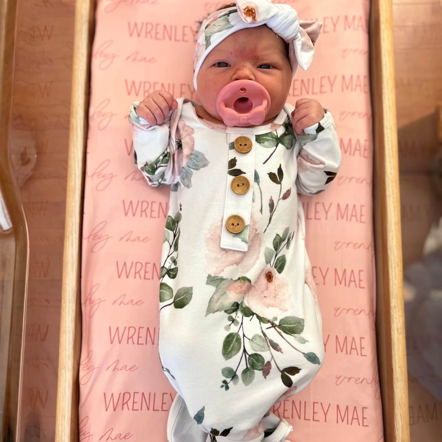 Millie's Dusty Rose Garden Newborn Baby Knot Gown & Hat Set