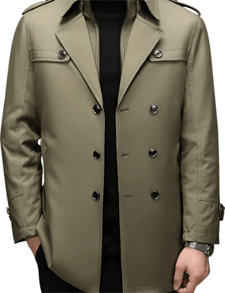 Men's Medium-Length Trench Coat with Detachable Inner