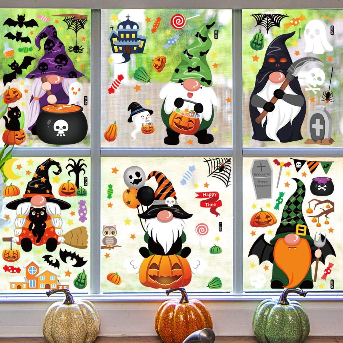 6 Halloween Gnome Window Stickers