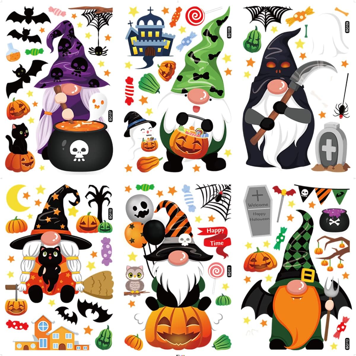 6 Halloween Gnome Window Stickers
