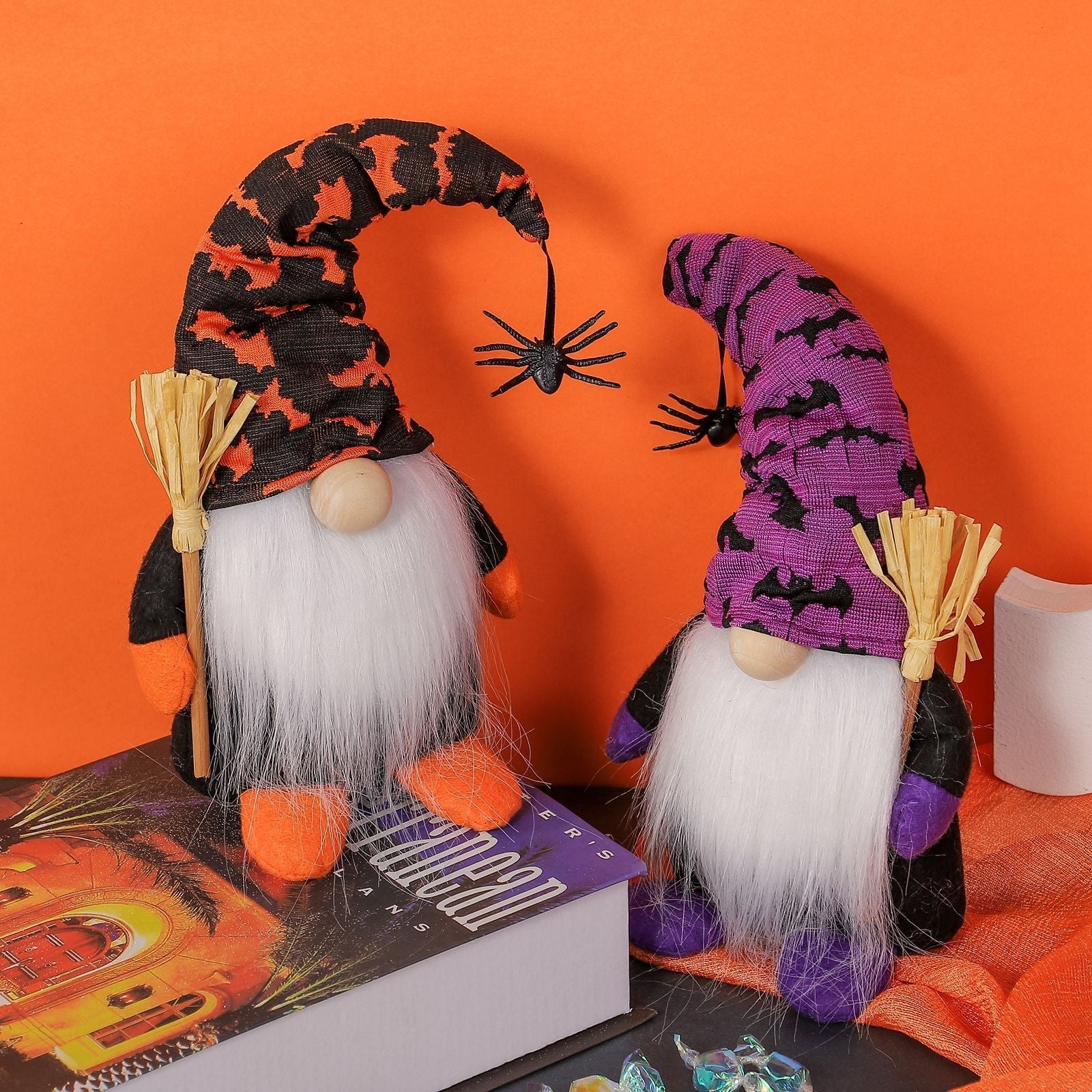 Halloween Gnome Decoration Scandinavian Nisse Doll Gnome Plush Ornament with Spider for Home Office Party