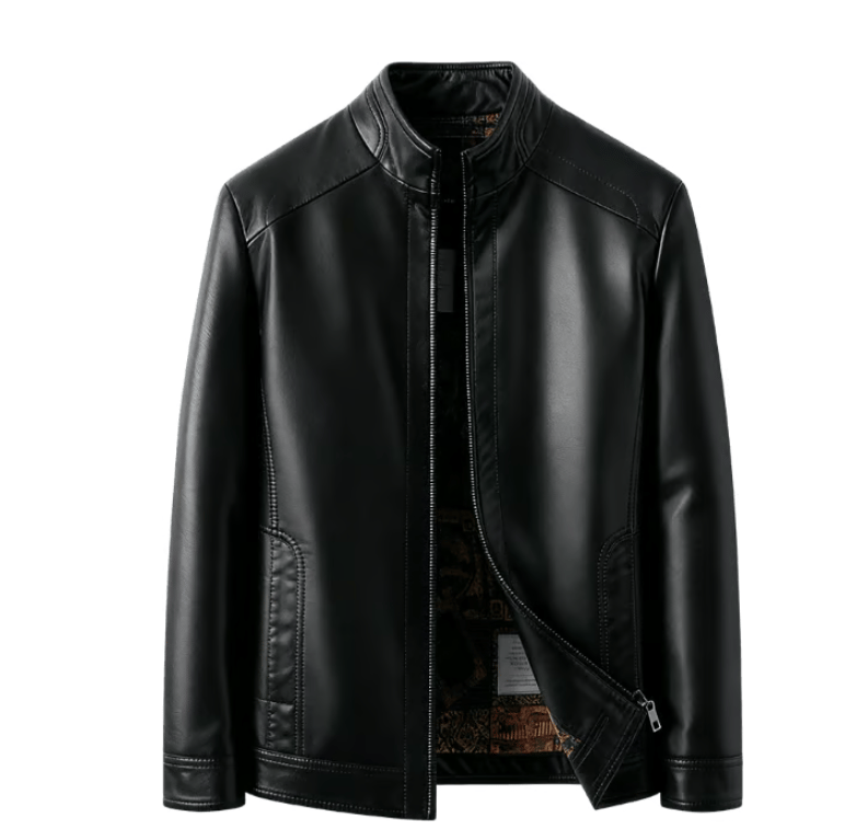 Men’s Warm Plush Lining Leather Jacket Coat