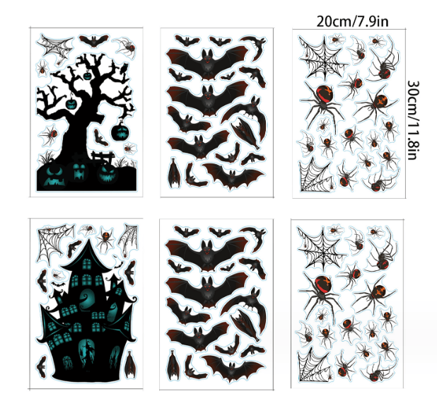 Halloween window sticker set, 6 sheets of window film