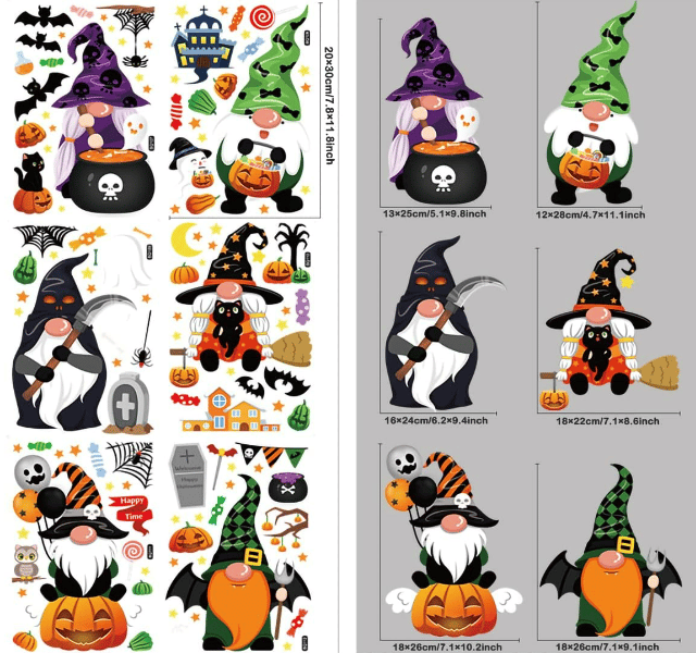 6 Halloween Gnome Window Stickers