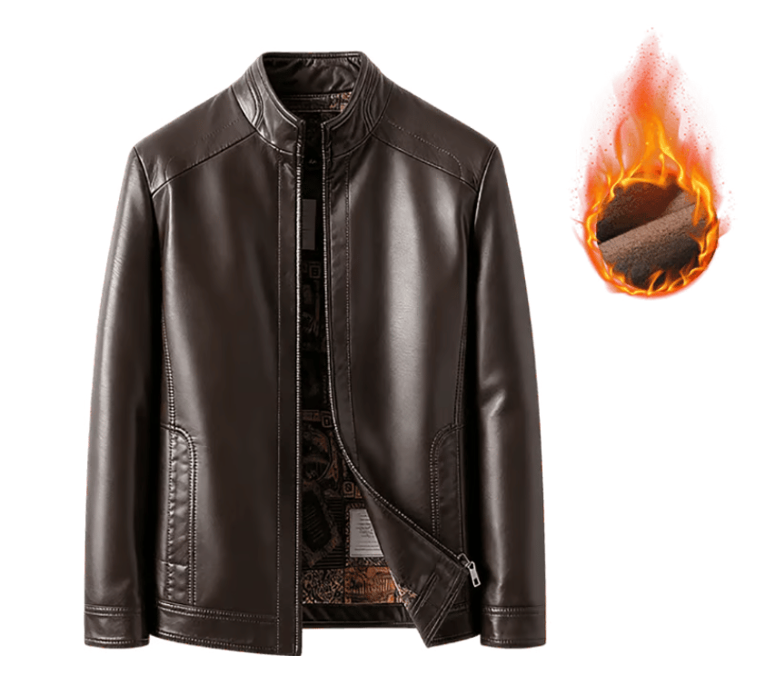 Men’s Warm Plush Lining Leather Jacket Coat