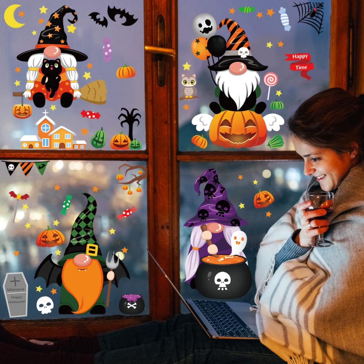 6 Halloween Gnome Window Stickers
