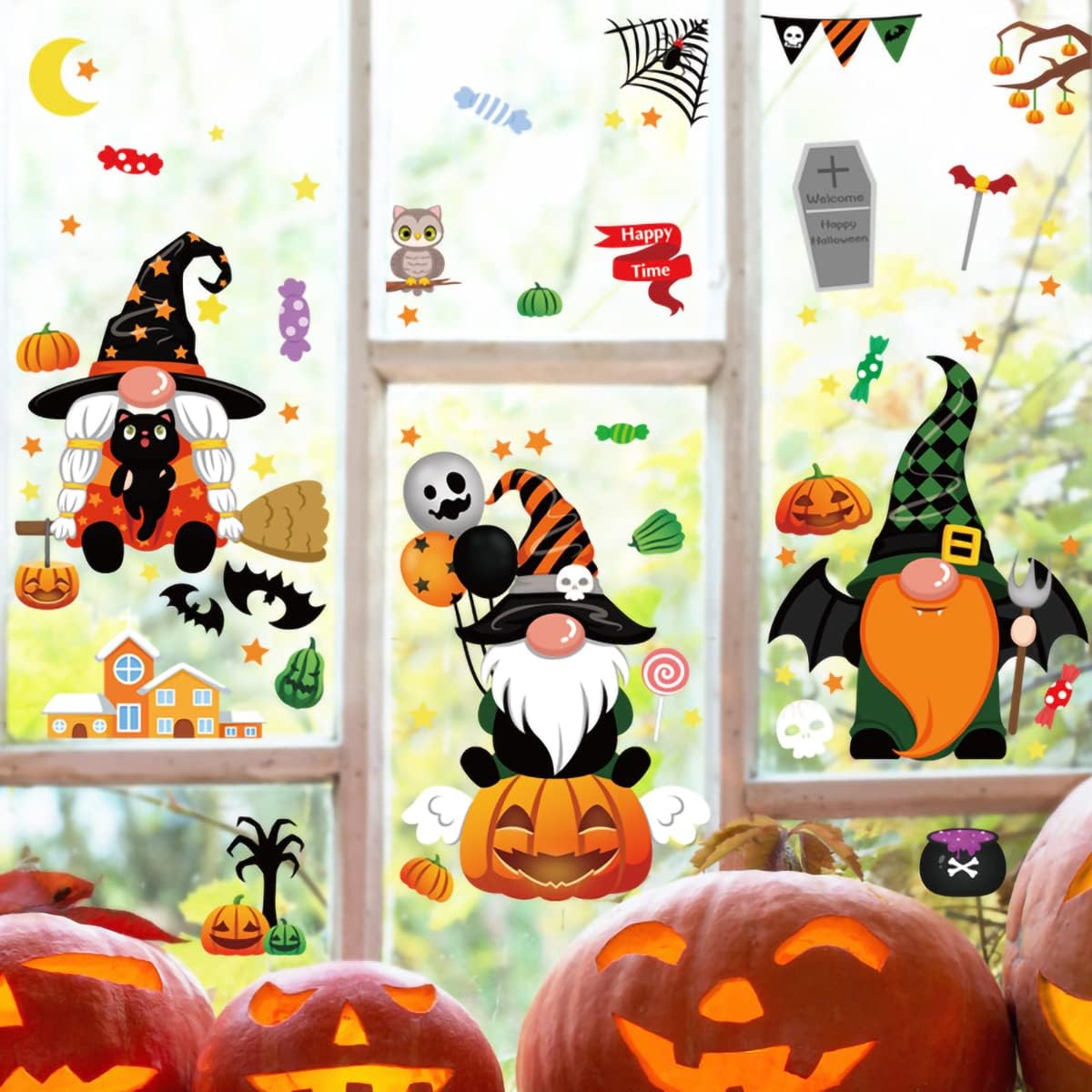 6 Halloween Gnome Window Stickers