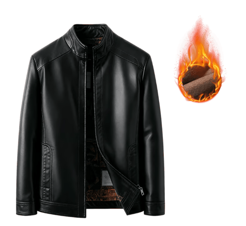 Men’s Warm Plush Lining Leather Jacket Coat