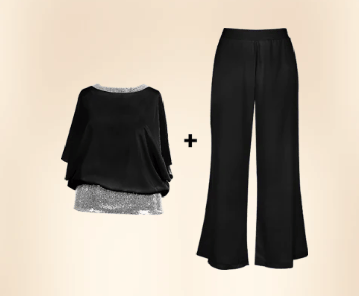 Sequined Colorblock Elegant Two-piece Set（50% OFF）