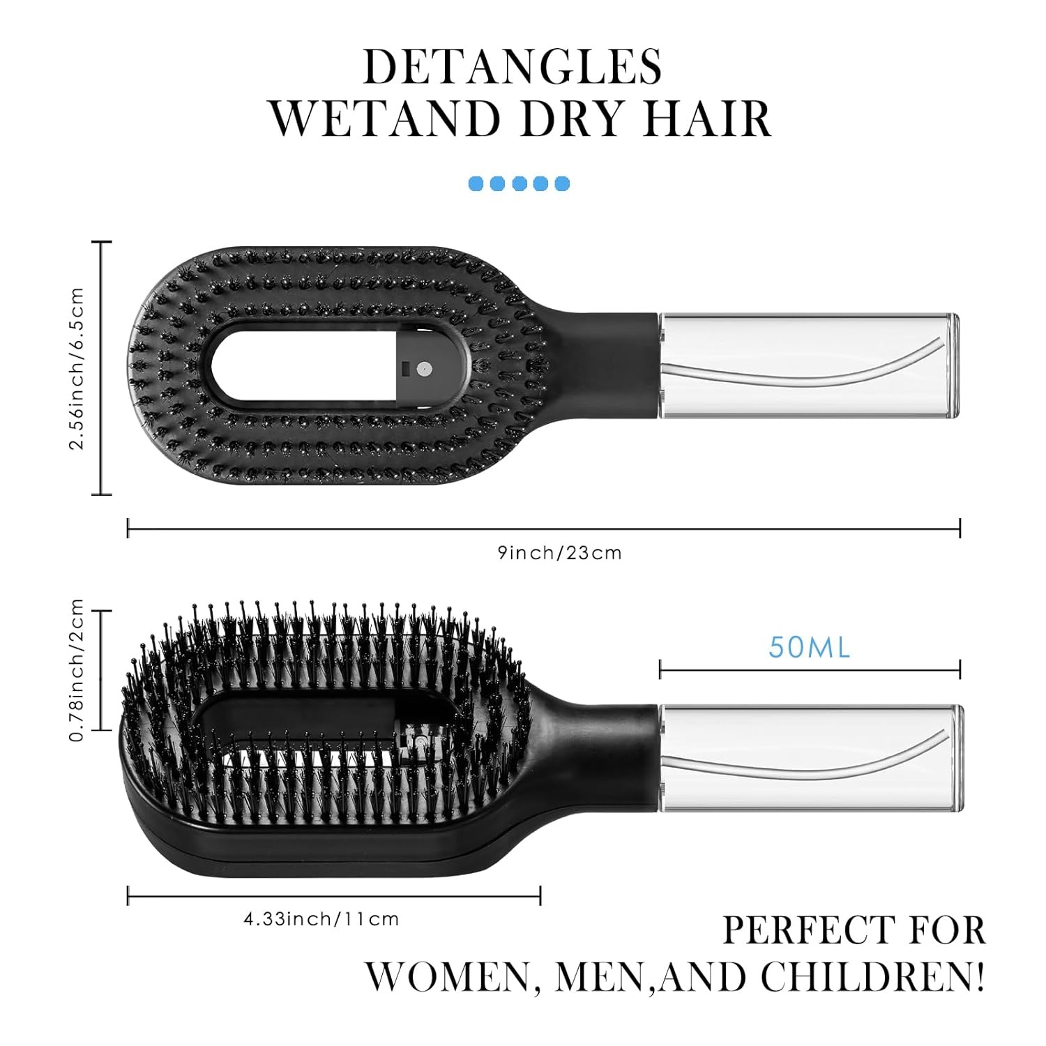 2-in-1 Detangler Hair Brush with Built-In Mist Sprayer