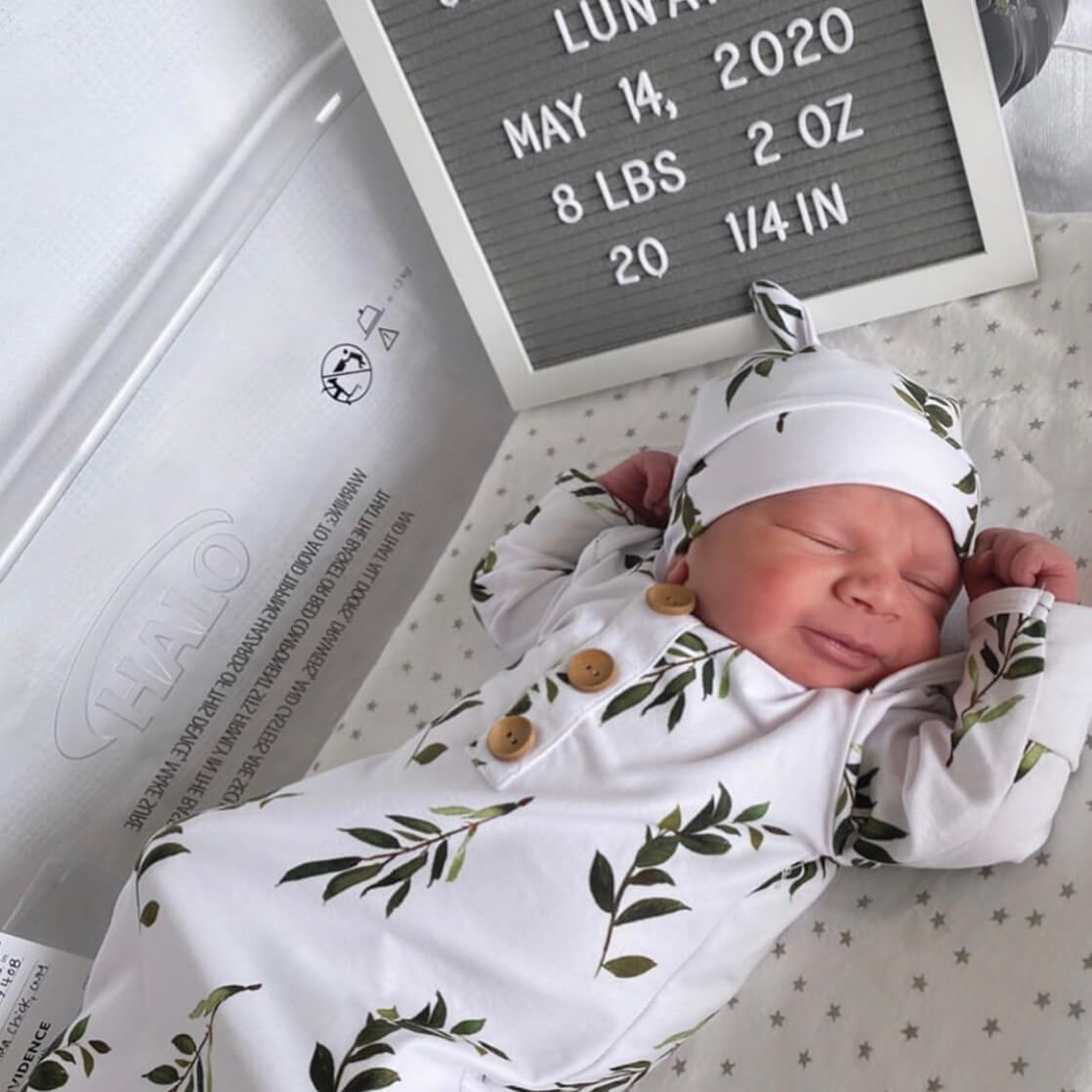 Olive Leaf Newborn Baby Knot Gown & Hat Set